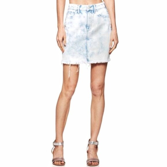 PAIGE Jamine High Waist Raw / Frayed Hem White & Blue Denim Mini Skirt Size 27 - Picture 15 of 15